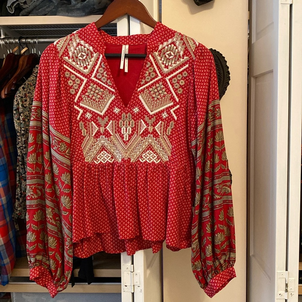 Anthropologie Embroidered Swing Blouse
